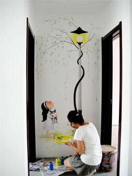 墙体彩绘装饰公司南京儿童房墙绘新视角涂鸦工作室家装手绘墙